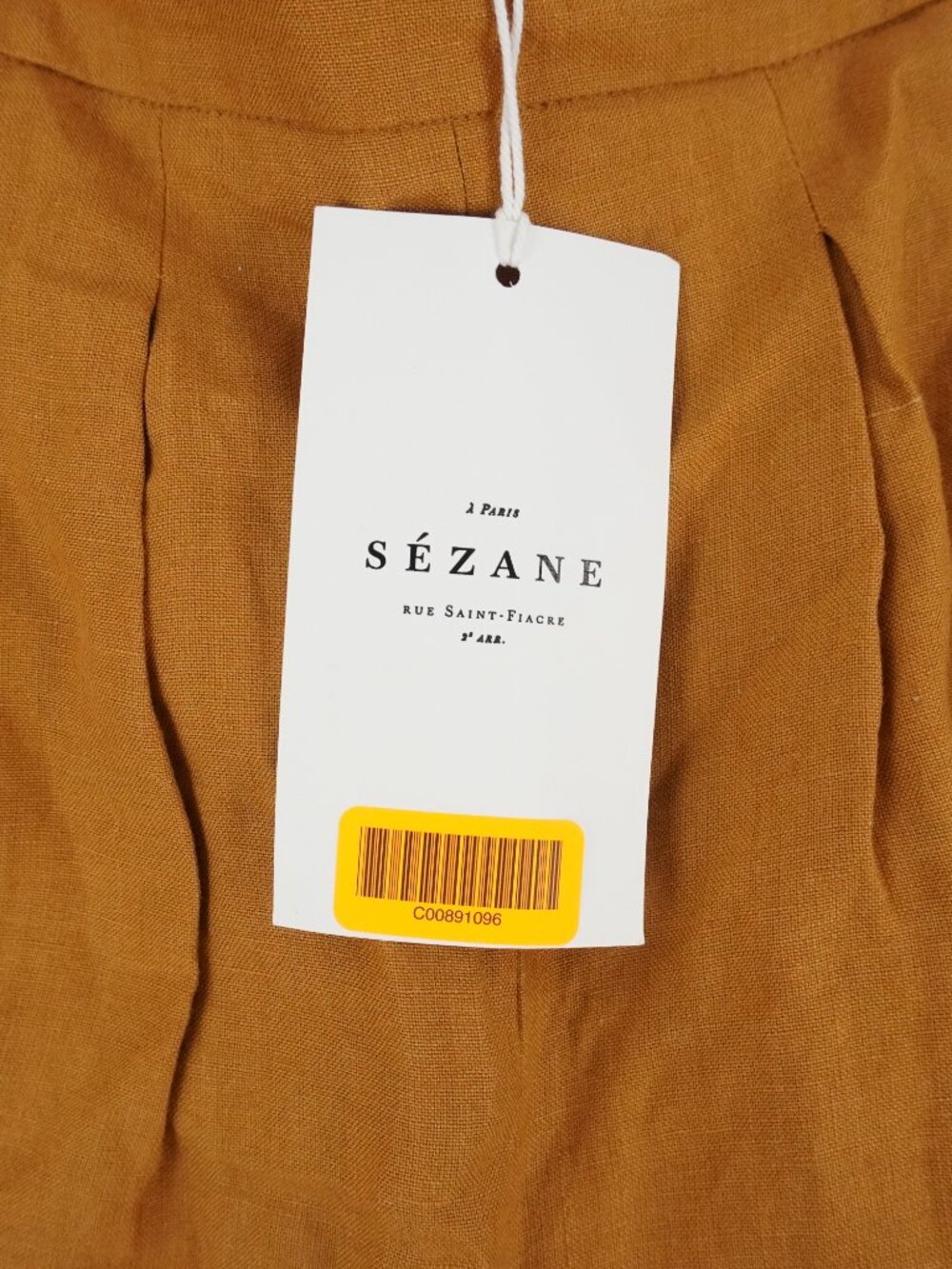 Sezane Nicolo High Waisted Linen Shorts in Cinnamon w/ Ecru Trim - Size 2 - NWT - Picture 6 of 10